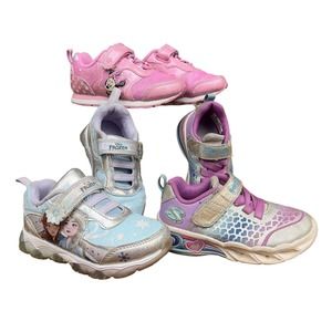 Light-Up Sneakers LOT OF 3 Girls Size 8 Pink Purple Blue Frozen Minnie Mouse